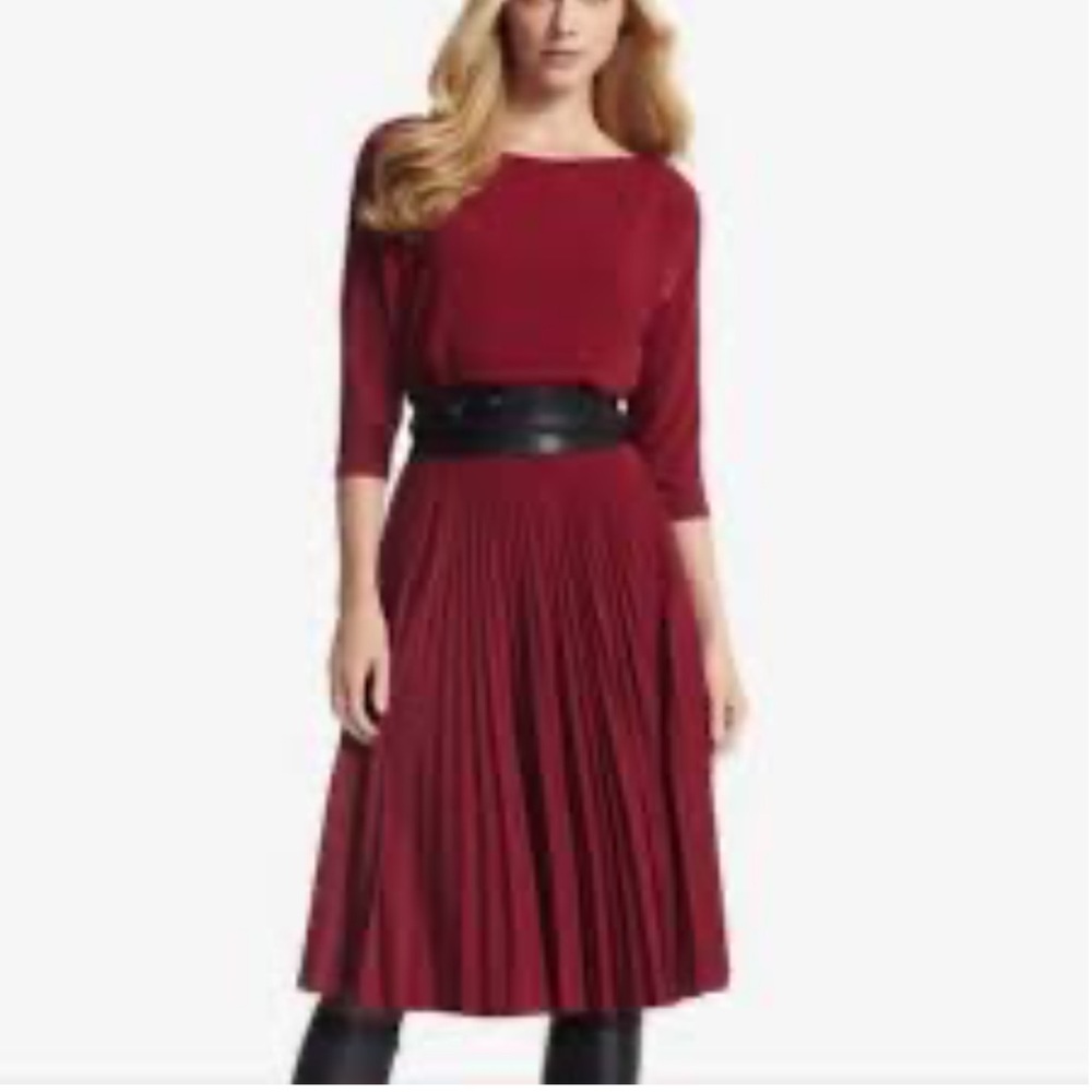 White House Black Market Maroon wine red Flare midi dress size 8